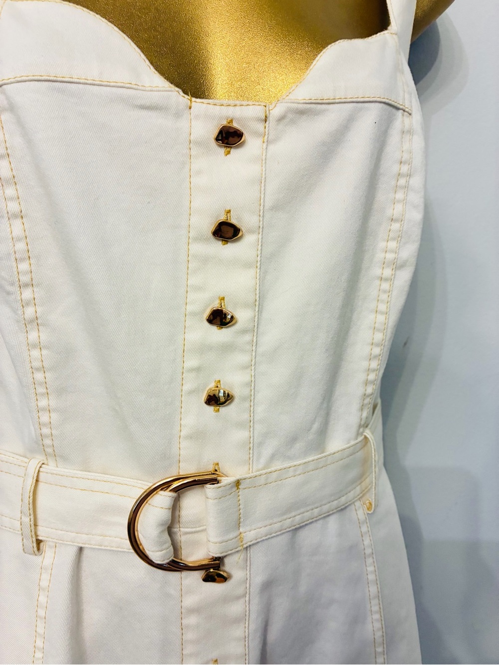 EDIT by Jason Wu Ivory Belted Midi Dress – Gold Buttons – Size 12 - Picture 3 of 8